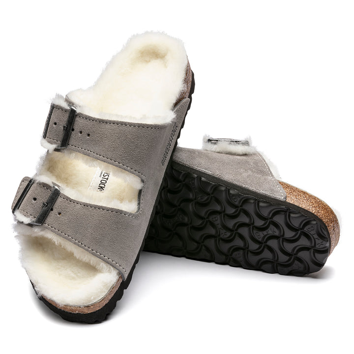 Unisex Birkenstock Arizona Shearling Suede Leather Color: Stone Coin 1