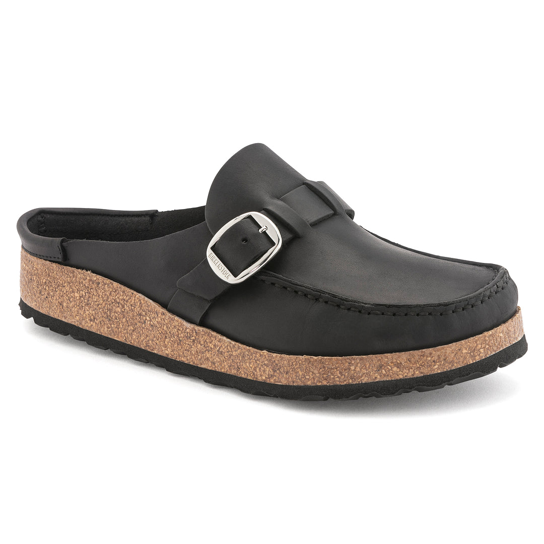 Women's Birkenstock Buckley Oiled Leather Color: Black (MEDIUM/NARROW WIDTH)