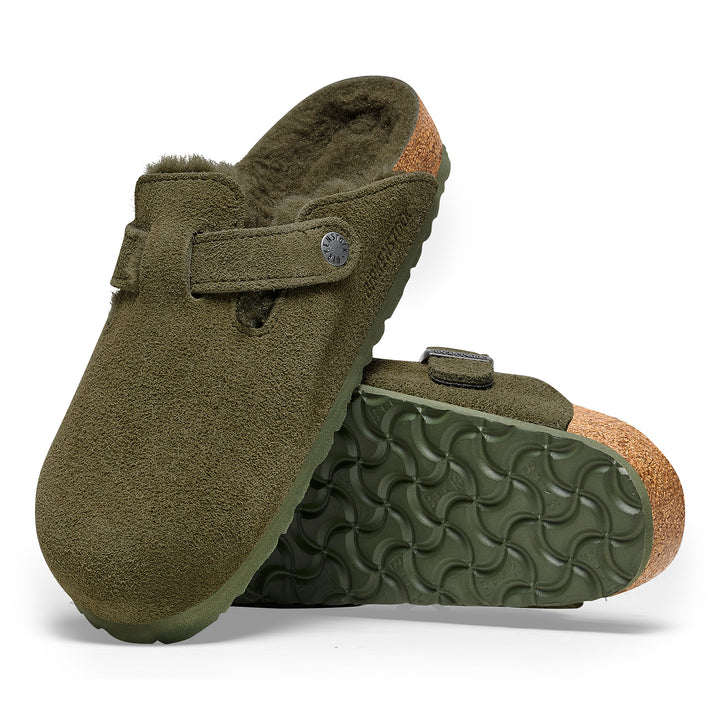 Birkenstock Boston Shearling Suede Leather Color: Thyme  1