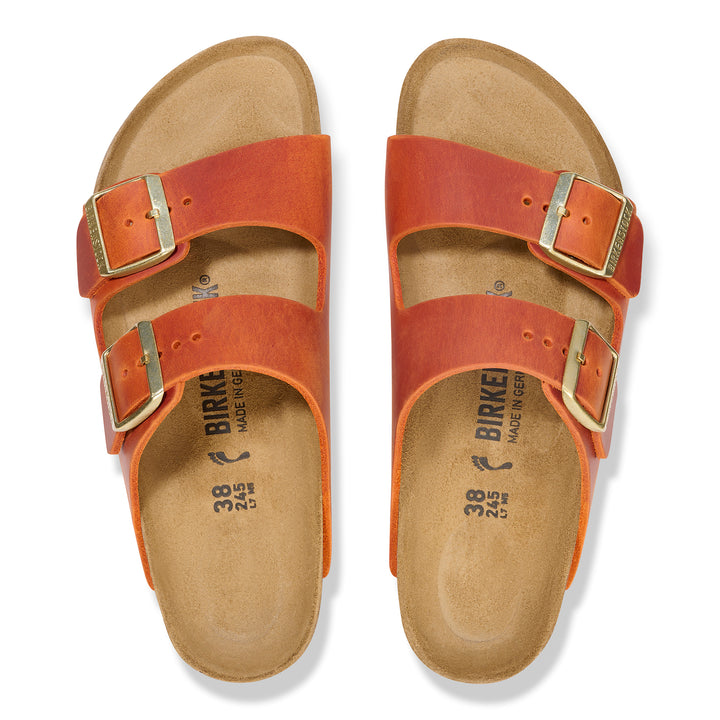 Women's Birkenstock Arizona Oiled Leather Color: Burnt Orange (MEDIUM/NARROW WIDTH)