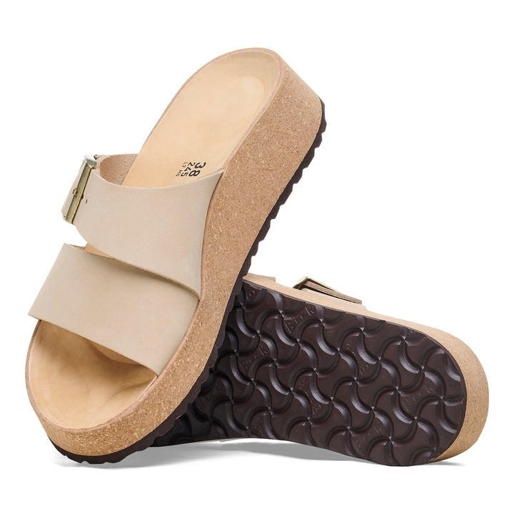 Women's Birkenstock Papillio Almina Nubuck Leather Color: Sandcastle  1