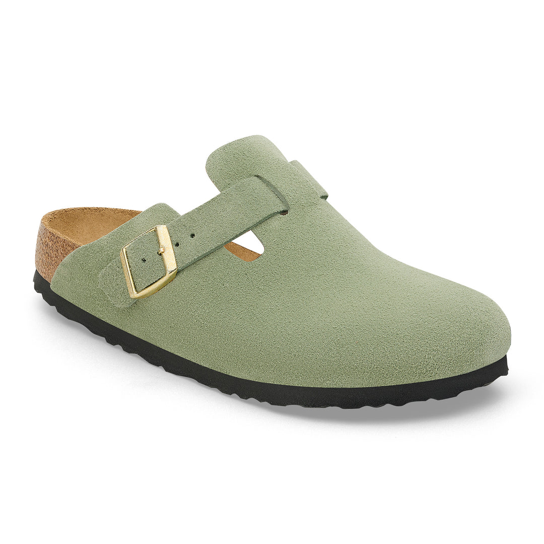 Women's Birkenstock Soft Footbed Suede Leather Color: Green Tea 2