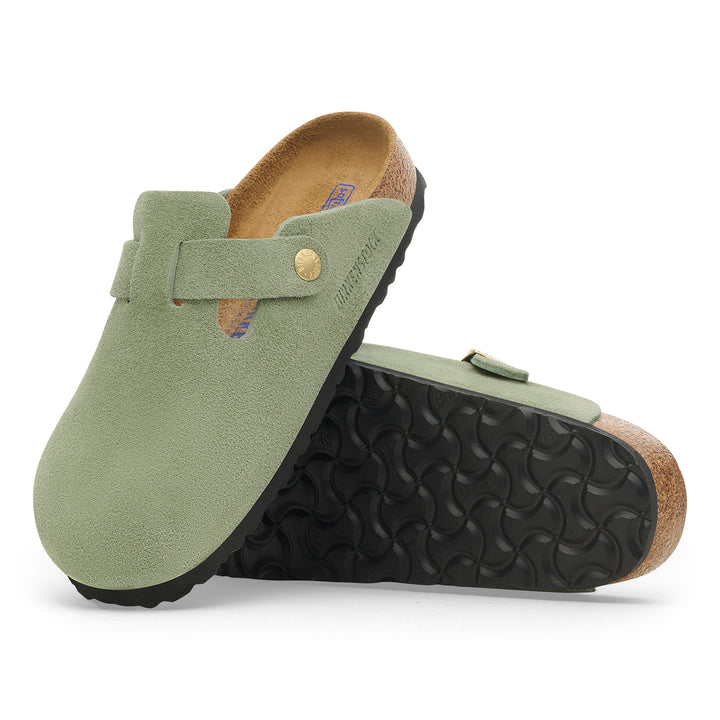 Women's Birkenstock Soft Footbed Suede Leather Color: Green Tea 1