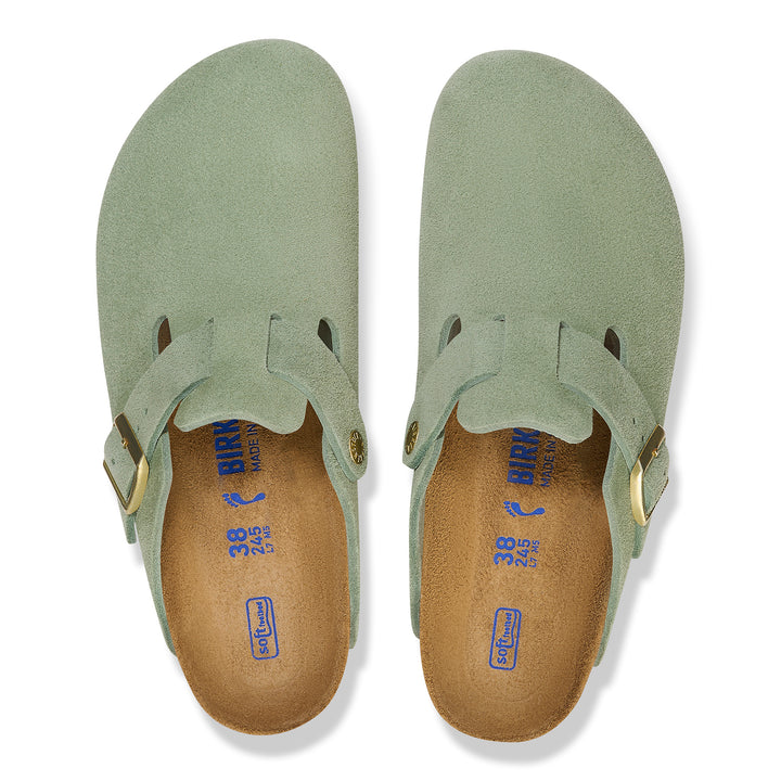 Women's Birkenstock Soft Footbed Suede Leather Color: Green Tea 3