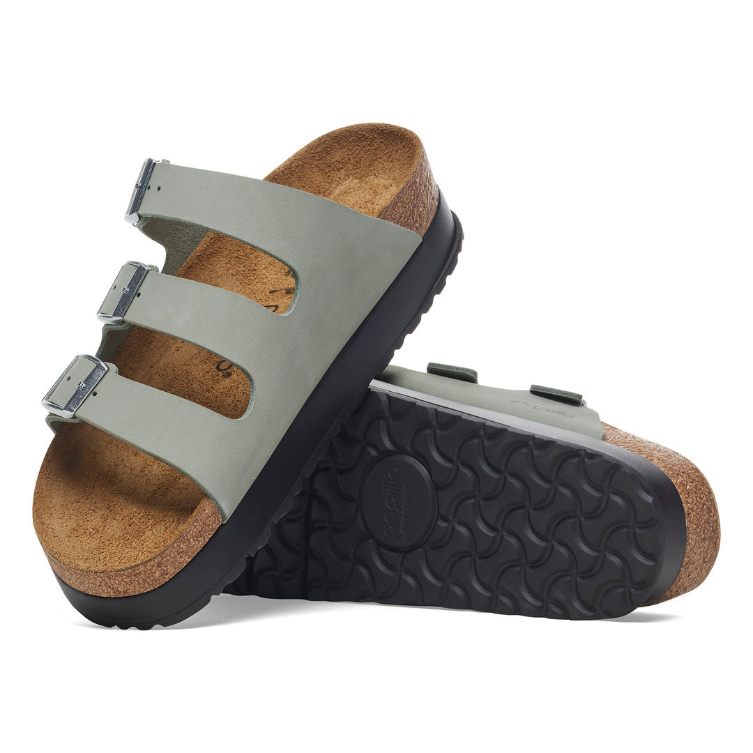 Women's Birkenstock Florida Flex Platform Nubuck Leather Color: Sage  1