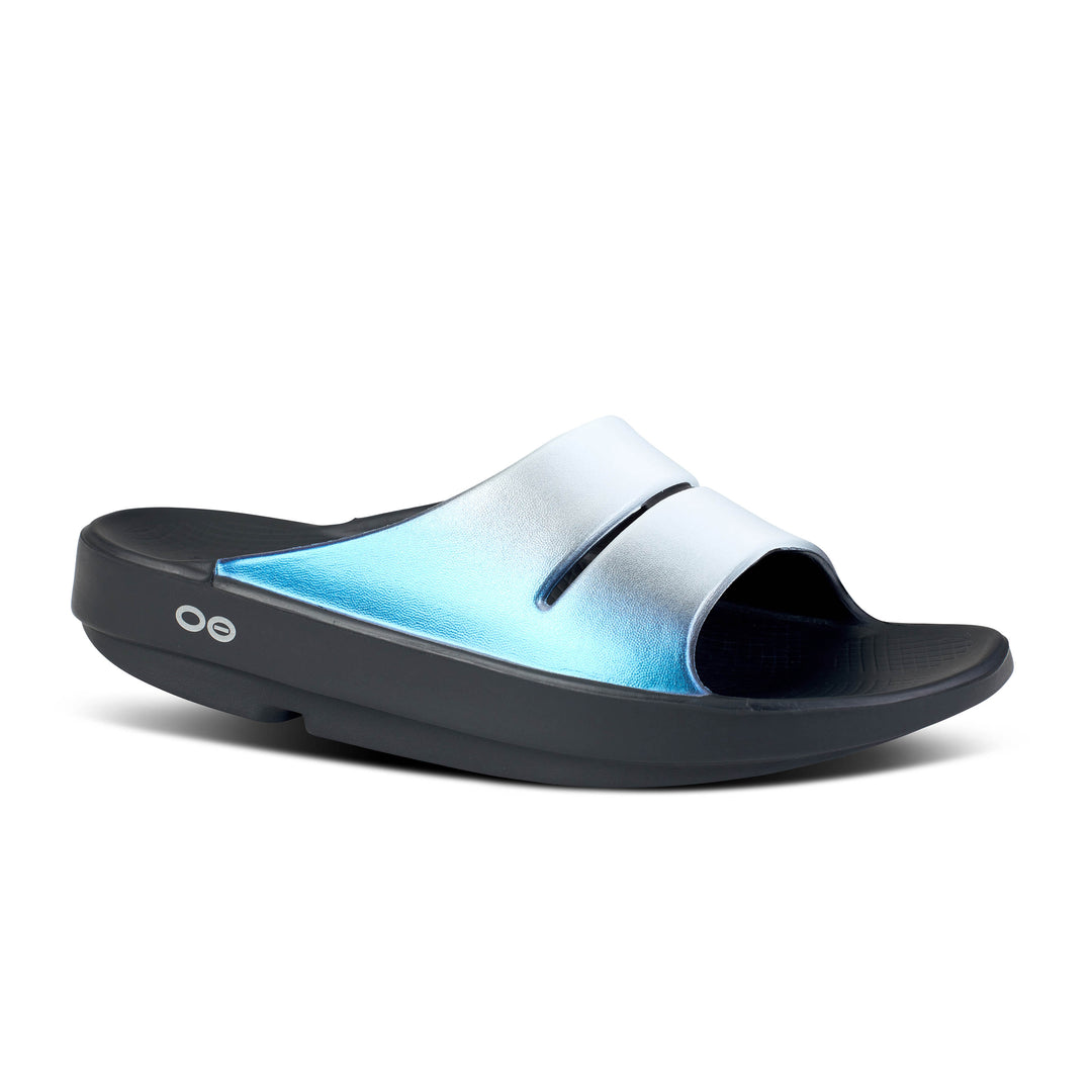 Women's Oofos OOahh Luxe Slide Color: Frost  1