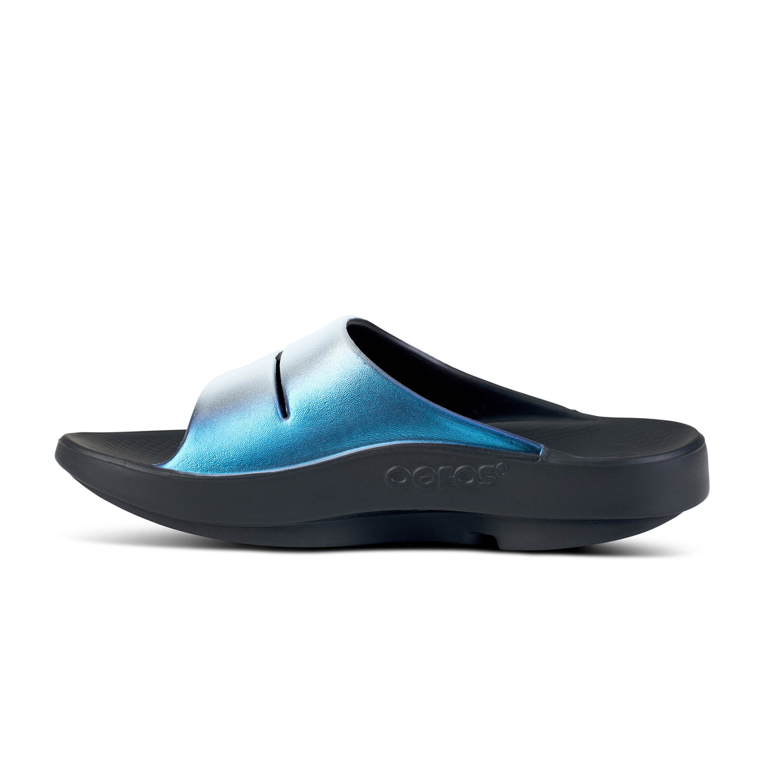 Women's Oofos OOahh Luxe Slide Color: Frost  6