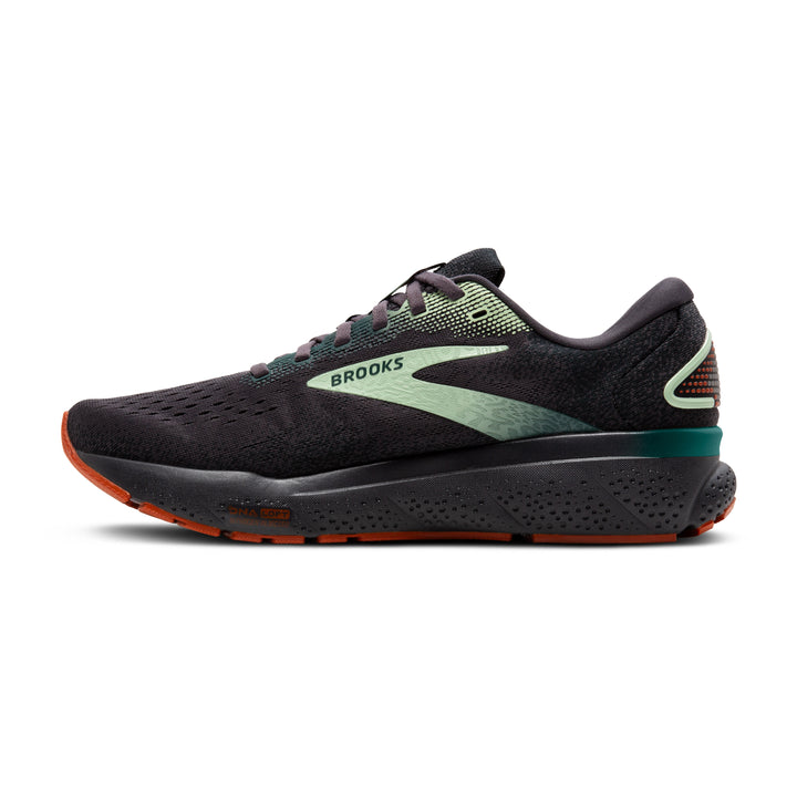 Men's Brooks Ghost 16 Color: Black Pearl / Green  4