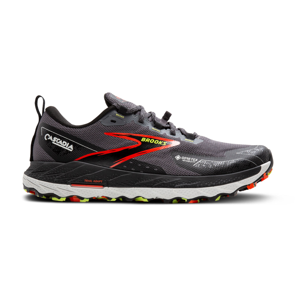 Men's Brooks Cascadia 18 GTX Color: Black Pearl/ Tomato  2