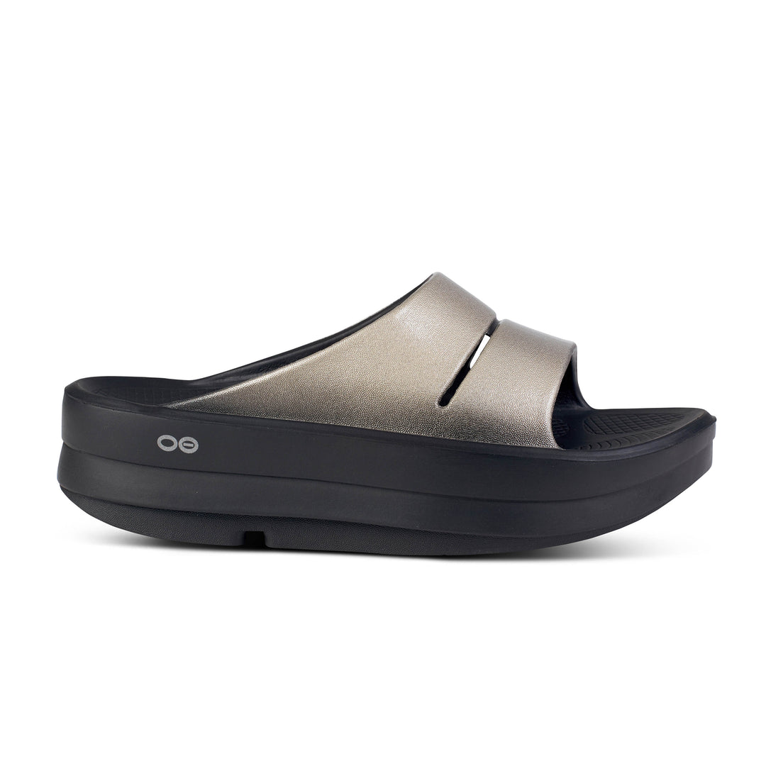 Women's Oofos OOmega OOahh Luxe Sandal Color: Latte 2