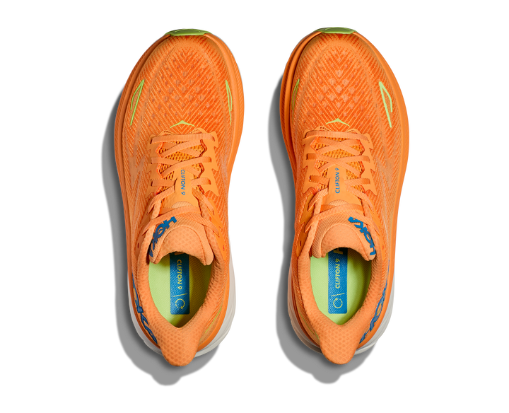 Men's Hoka Clifton 9 Color: Solar Flare/ Lettuce  4