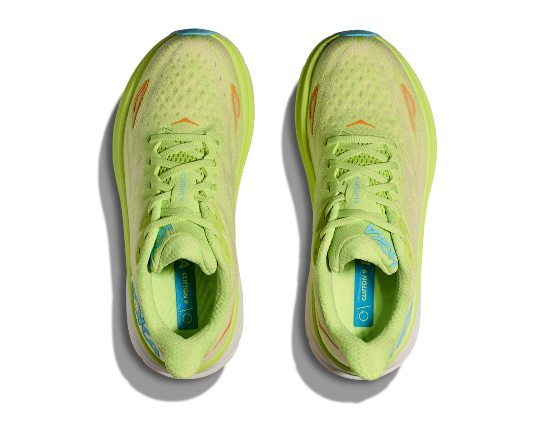 Women's Hoka Clifton 9 Color: Lettuce/ Solar Flare 5