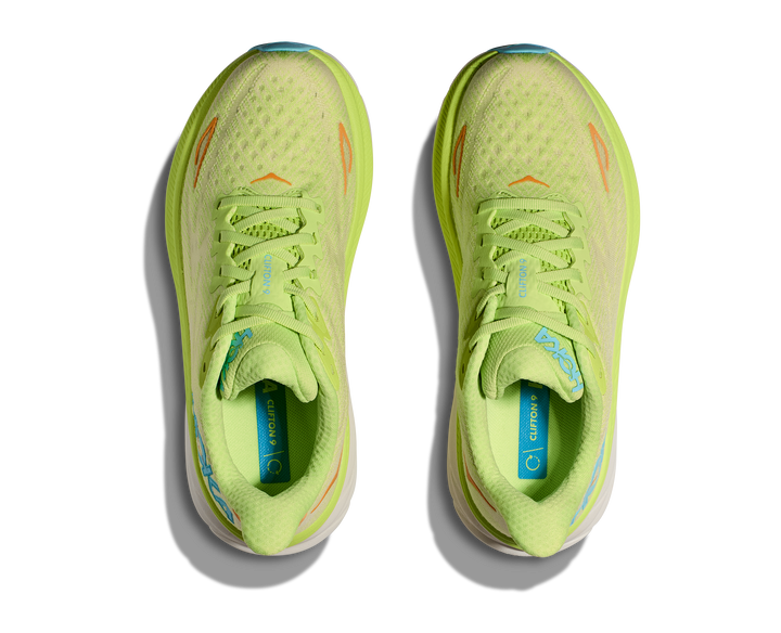 Women's Hoka Clifton 9 Color: Lettuce/ Solar Flare 5