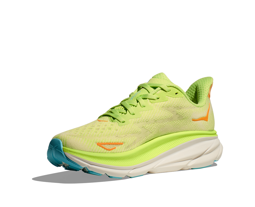 Women's Hoka Clifton 9 Color: Lettuce/ Solar Flare 2