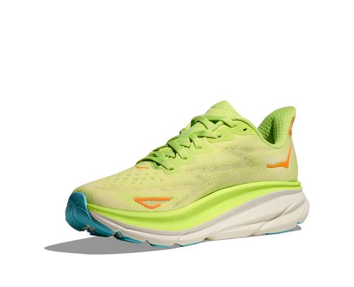 Women's Hoka Clifton 9 Color: Lettuce/ Solar Flare 2