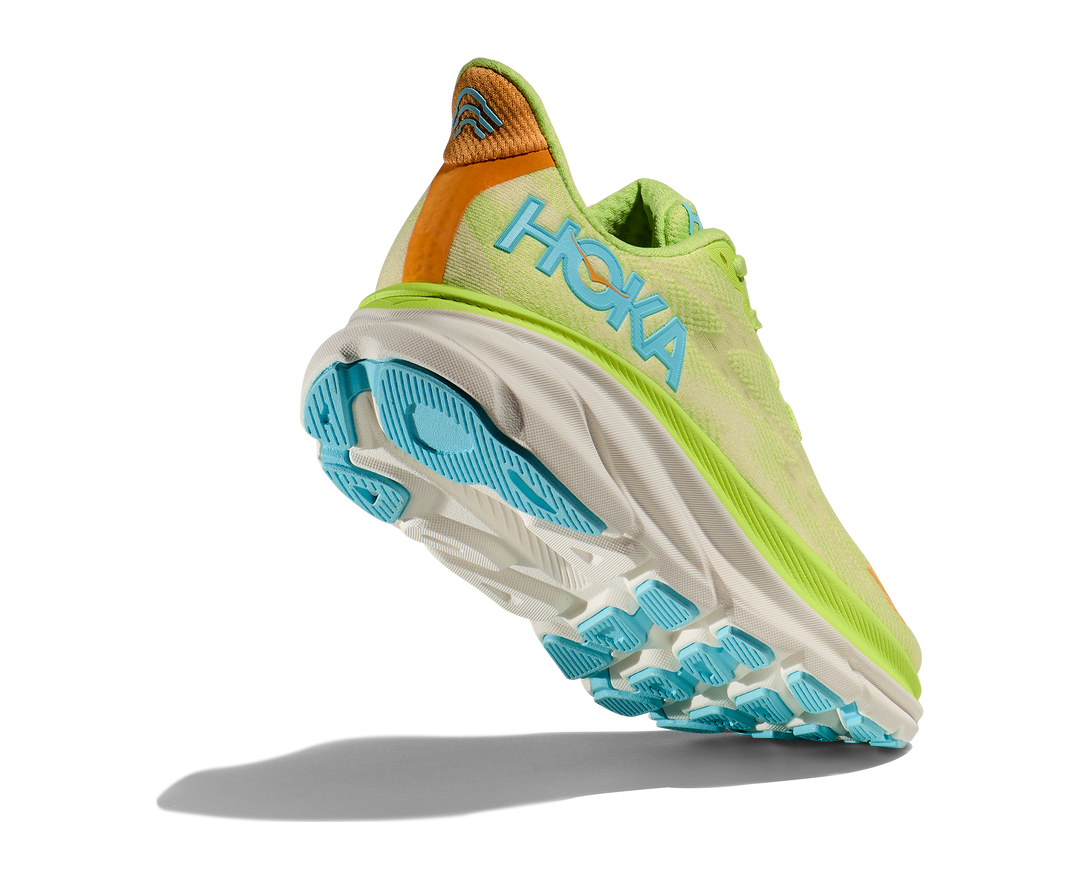 Women's Hoka Clifton 9 Color: Lettuce/ Solar Flare 6