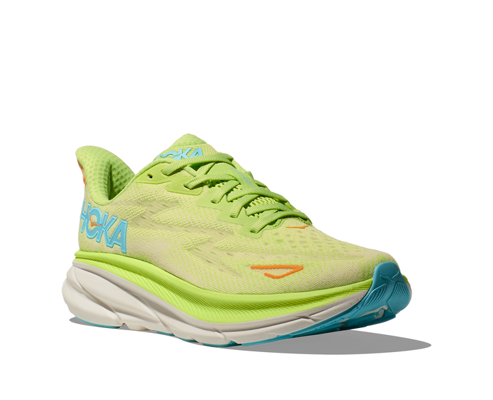 Women's Hoka Clifton 9 Color: Lettuce/ Solar Flare 1