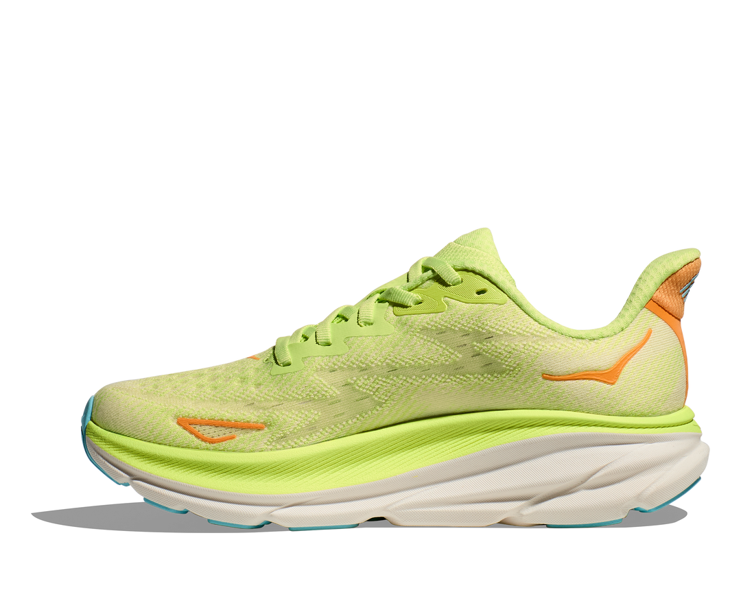 Women's Hoka Clifton 9 Color: Lettuce/ Solar Flare 8