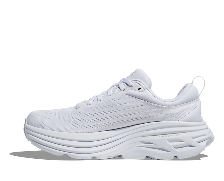 Women's Hoka Bondi 8 Color: White/White (WIDE WIDTH) 3