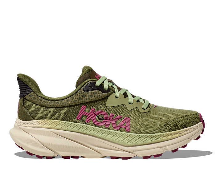 Women's Hoka Challenger 7 Color: Forest Floor/ Beet Root (WIDE WIDTH)