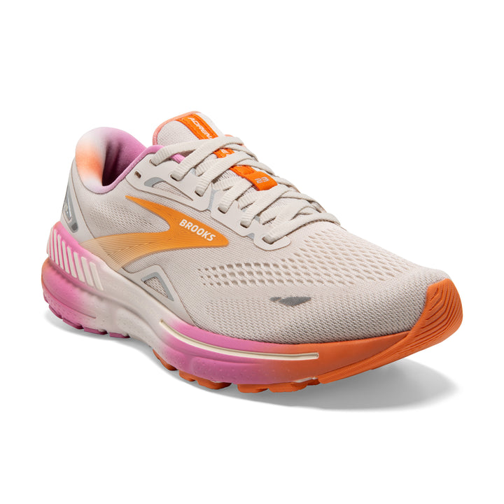 Women's Brooks Adrenaline GTS 23 Color: White Sand/Sunset/Fuchsia 1