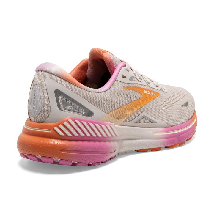 Women's Brooks Adrenaline GTS 23 Color: White Sand/Sunset/Fuchsia 3