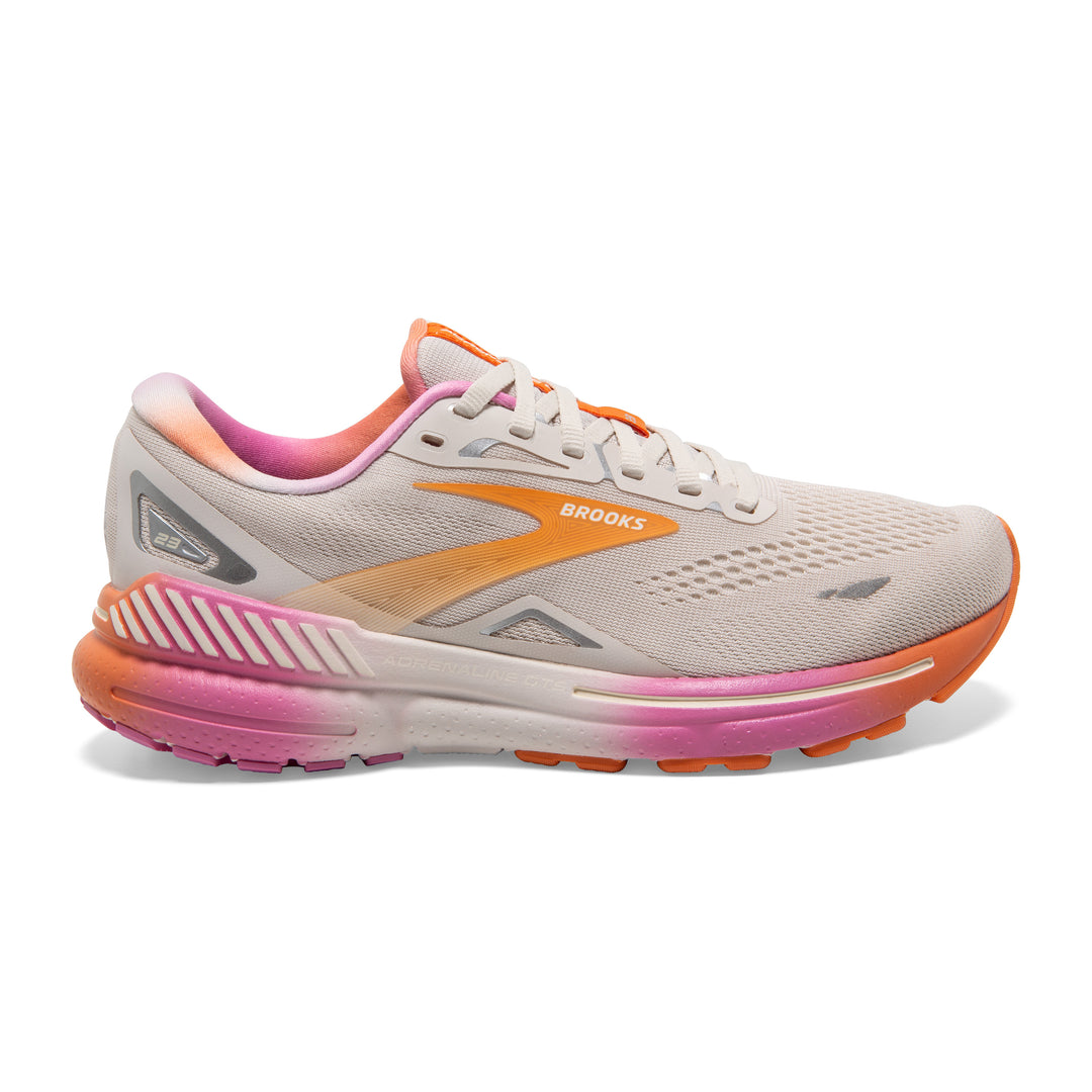 Women's Brooks Adrenaline GTS 23 Color: White Sand/Sunset/Fuchsia 2