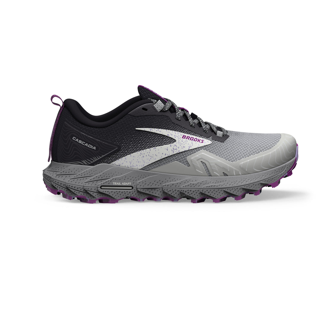 Women's Brooks Cascadia 17 Color: Oyster/Blackened Pearl/Purple (WIDE WIDTH)