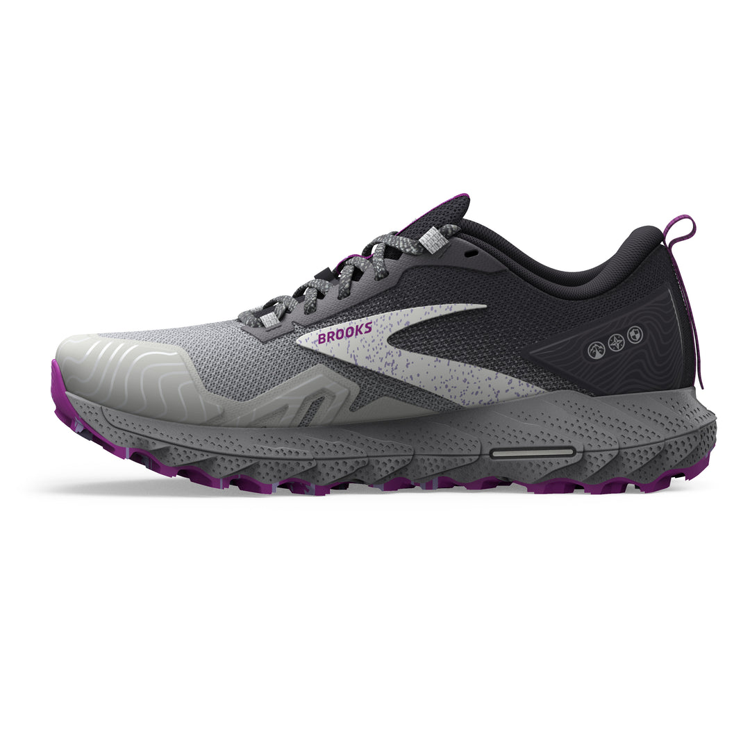 Women's Brooks Cascadia 17 Color: Oyster/Blackened Pearl/Purple (WIDE WIDTH)