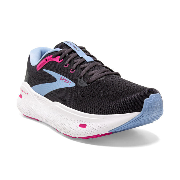 Women's Brooks Ghost Max Color: Ebony/Open Air/Lilac Rose (WIDE WIDTH)