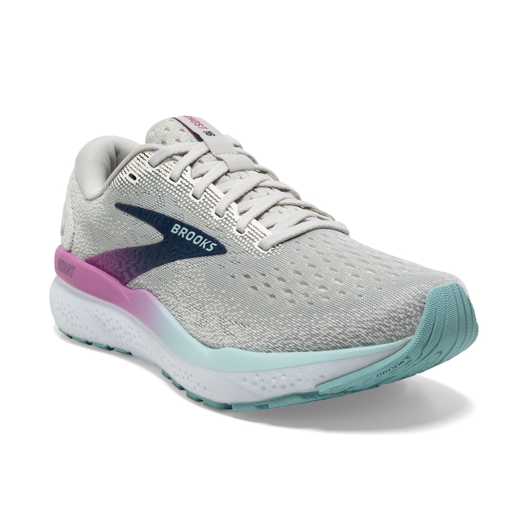 Women's Brooks Ghost 16 Color: White / Grey / Estate Blue (WIDE WIDTH) 1