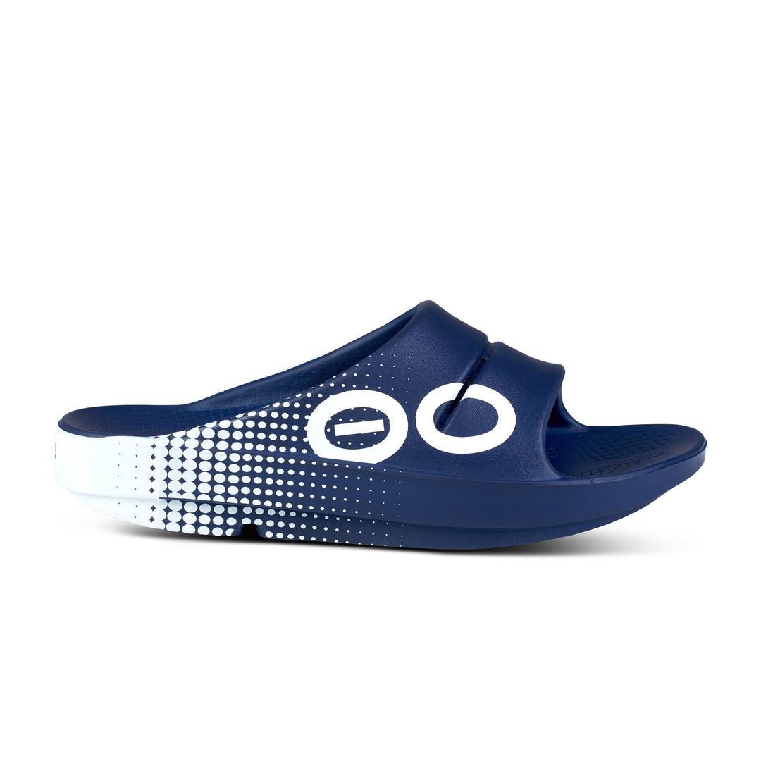 Unisex Oofos OOahh Sport Slide Sandal Color: Matrix Navy 2