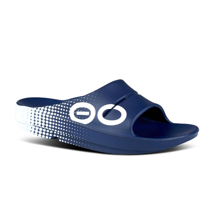 Unisex Oofos OOahh Sport Slide Sandal Color: Matrix Navy 1