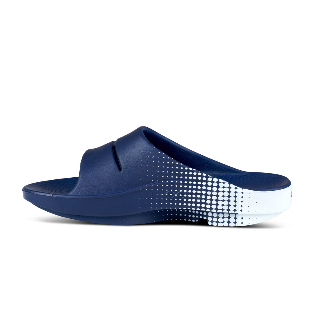 Unisex Oofos OOahh Sport Slide Sandal Color: Matrix Navy 6