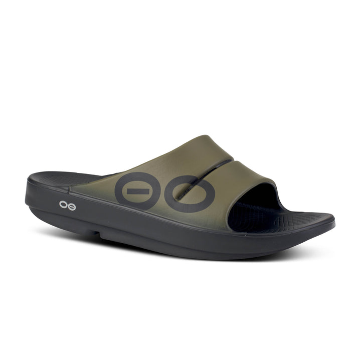 Women's Oofos OOahh Sport Slide Sandal Color: Tactical Green 