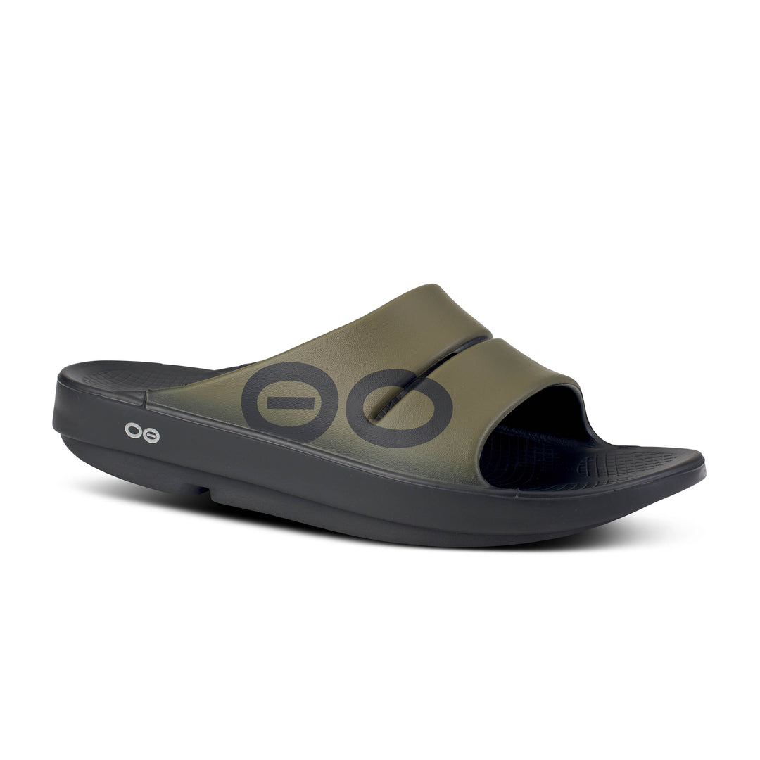 Men's Oofos OOahh Sport Slide Sandal Color: Tactical Green