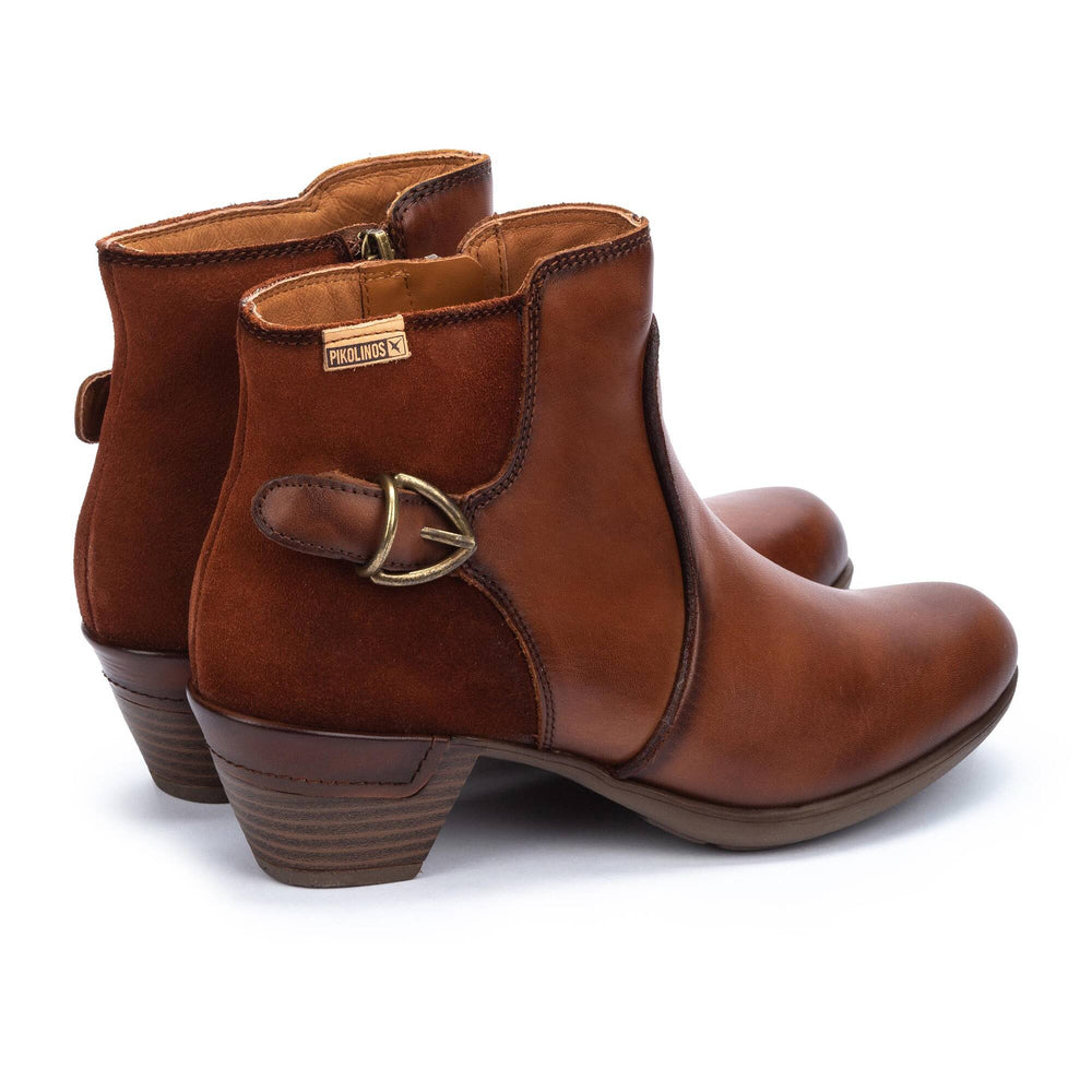 Women's Pikolinos Rotterdam Ankle Boots with Decorative Buckle Color: Cuero