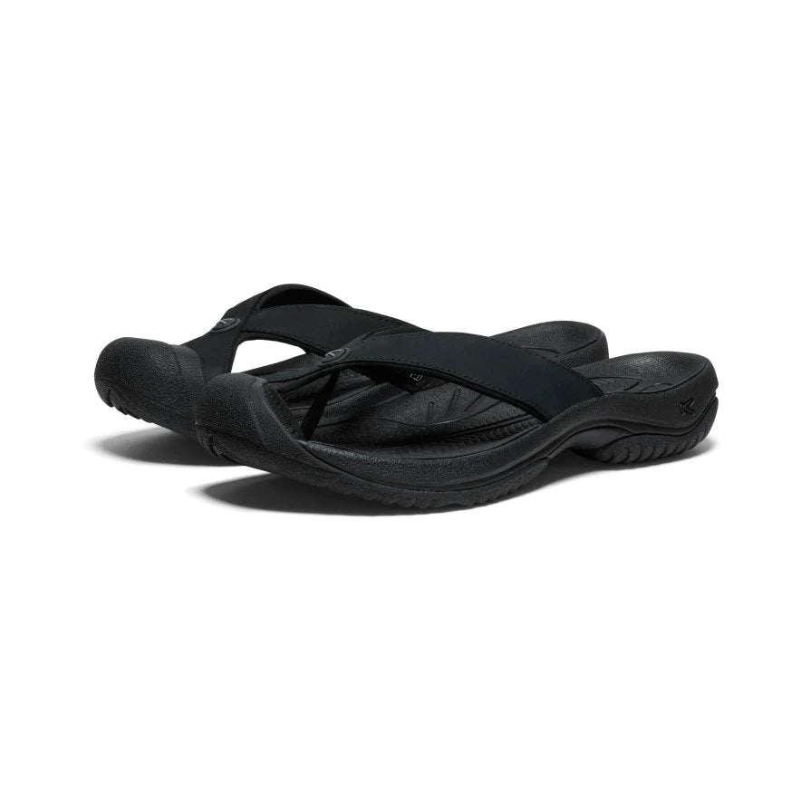 Men's Keen Waimea Leather Flip Flop Color: Black / Black  1