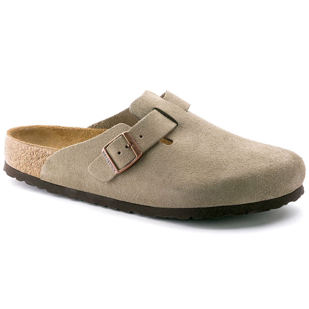 Birkenstock Boston Soft Footbed Suede Leather Color: Taupe (REGULAR/WIDE WIDTH)