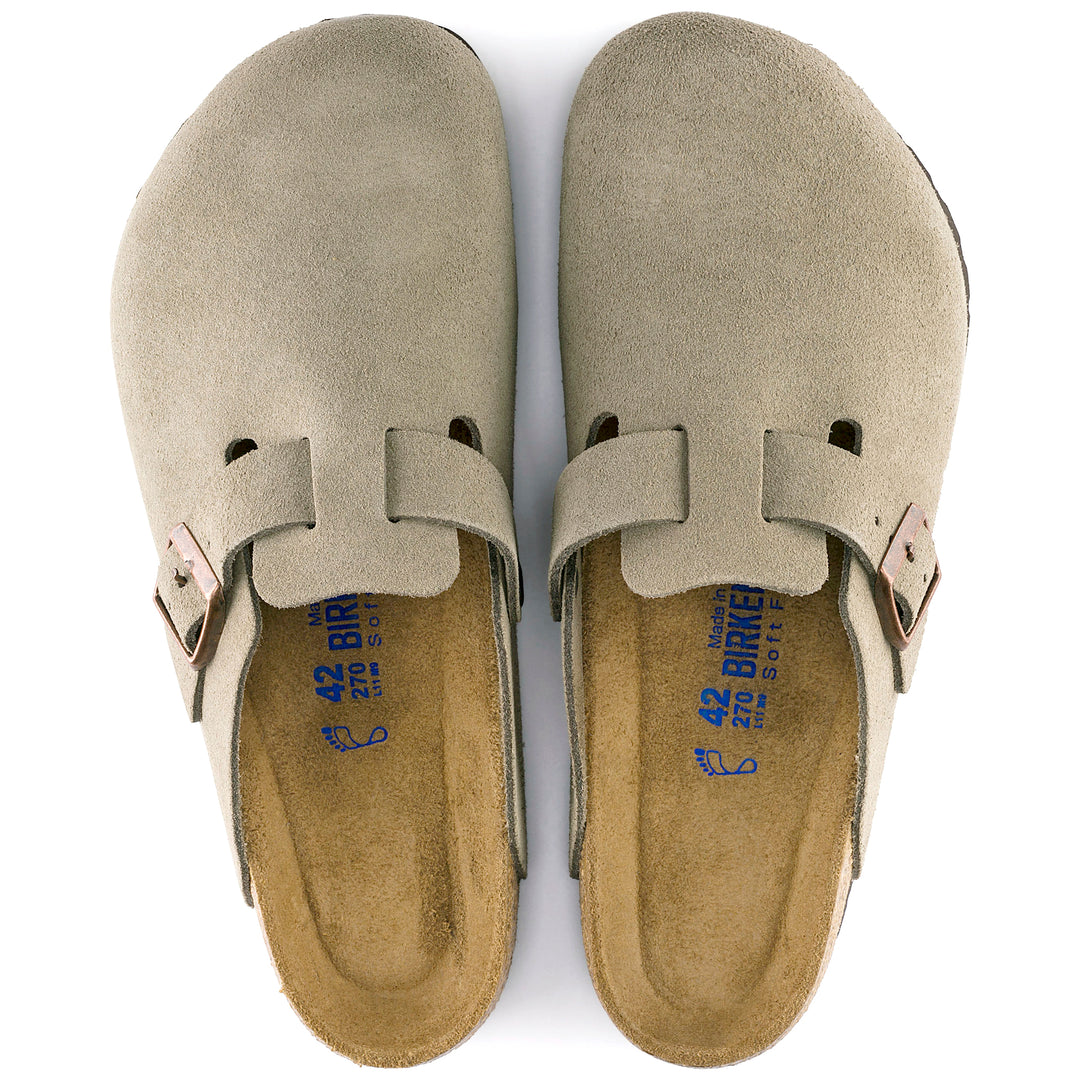 Birkenstock Boston Soft Footbed Suede Leather Color: Taupe (REGULAR/WIDE WIDTH)