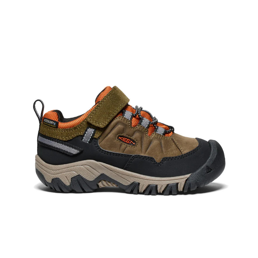 Little Kid's Keen Targhee IV Waterproof Hiking Shoe Color: Dark Olive/Gold Flame 2