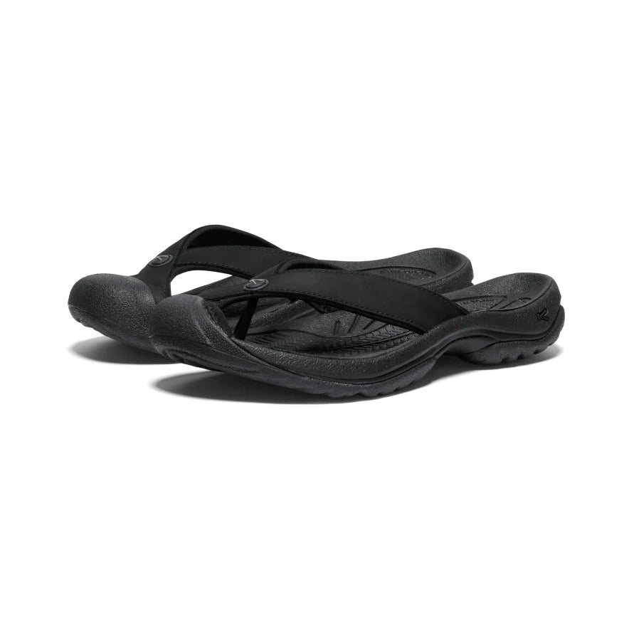  Women's Keen Waimea Leather Flip Flop Color: Black / Black  1