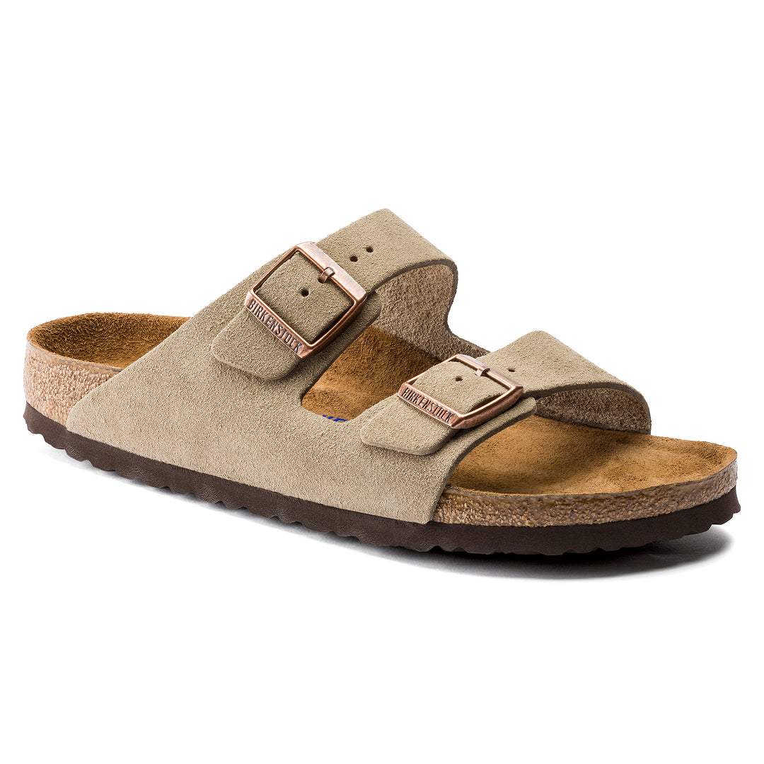 Birkenstock Arizona Soft Footbed Suede Leather Color: Taupe (MEDIUM/NARROW WIDTH)