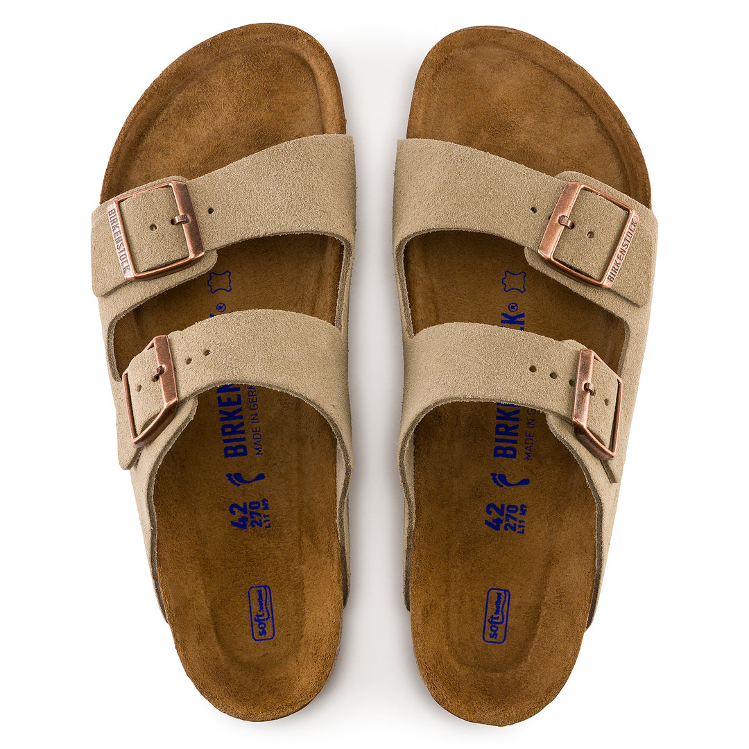 Birkenstock Arizona Soft Footbed Suede Leather Color: Taupe (MEDIUM/NARROW WIDTH)