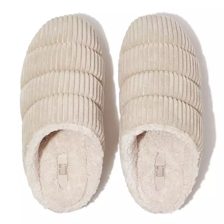 Women's Fitflop Chrissie Biofleece-Lined Corduroy Slippers Color: Ivory 2