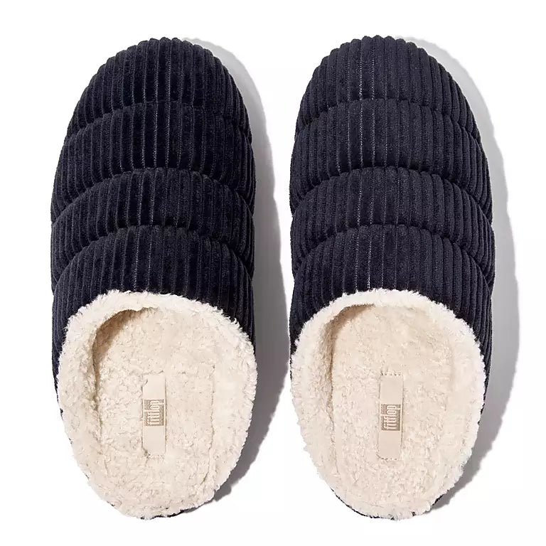 Women's Fitflop Chrissie Biofleece-Lined Corduroy Slippers Color: Midnight Navy 2