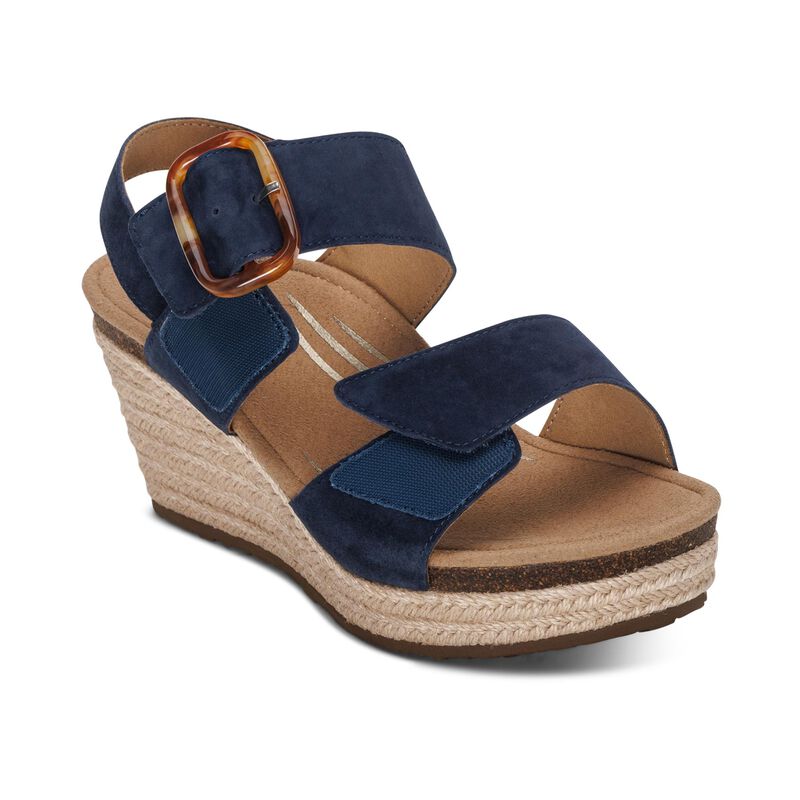 Women's Aetrex Ashley Arch Support Wedge Color: Navy 3