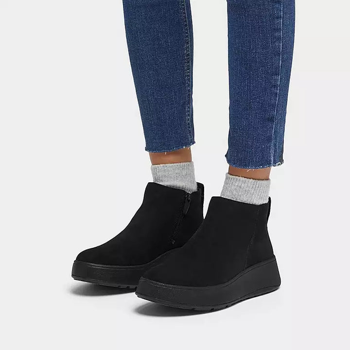 Women's Fitflop F-Mode Suede Flatform Zip Ankle Boots Color: All Black 5