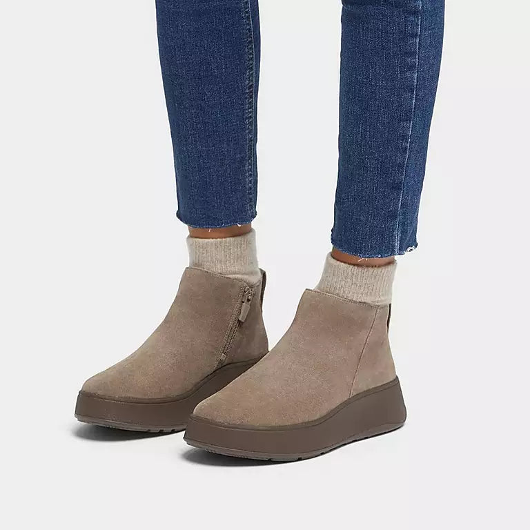 Women's Fitflop F-Mode Suede Flatform Zip Ankle Boots Color: Minky Grey