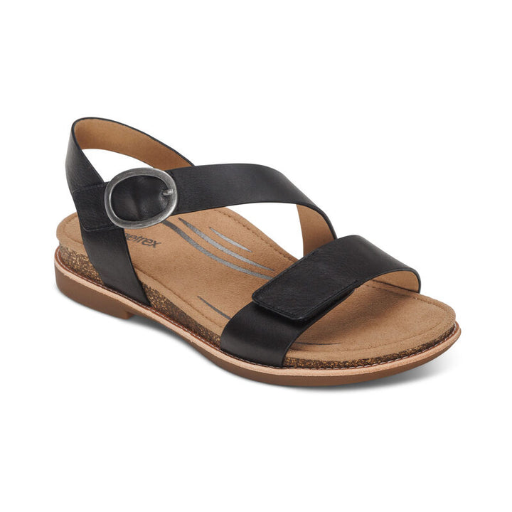 Women's Aetrex Tamara Asymmetrical Quarter Strap Sandal Color: Black 1